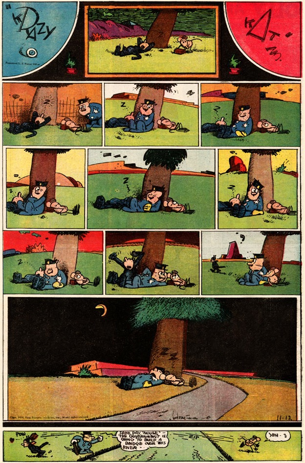 O trio de protagonistas em ação. Ou melhor, inação (novembro de 1939). Veja como o cenário de fundo se altera, sem qualquer explicação, entre quadros.