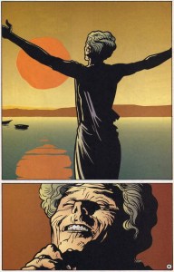 Edith se banha no rio Ganges (Índia), pouco antes de sua morte. Arte de Sean Phillips.