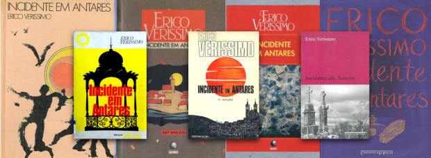 As capas de Incidente em Antares ao longo dos anos. A primeira está no meio.