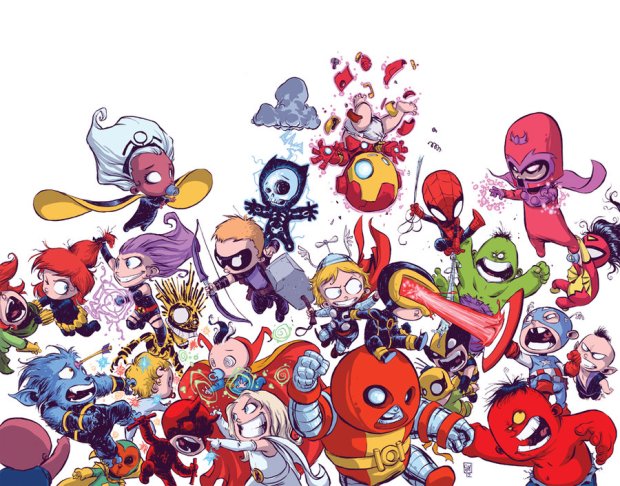 Vingadores vs. X-Men, por Skottie Young.