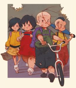 Magali, Mônica, Cebolinha e Cascão, na arte de Vitor e Lu Cafaggi.